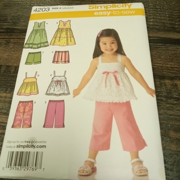 Simplicity Sewing Pattern 4203 Girl's Dress Top Cropped Pants Shorts 1/2-4 - Picture 1 of 1